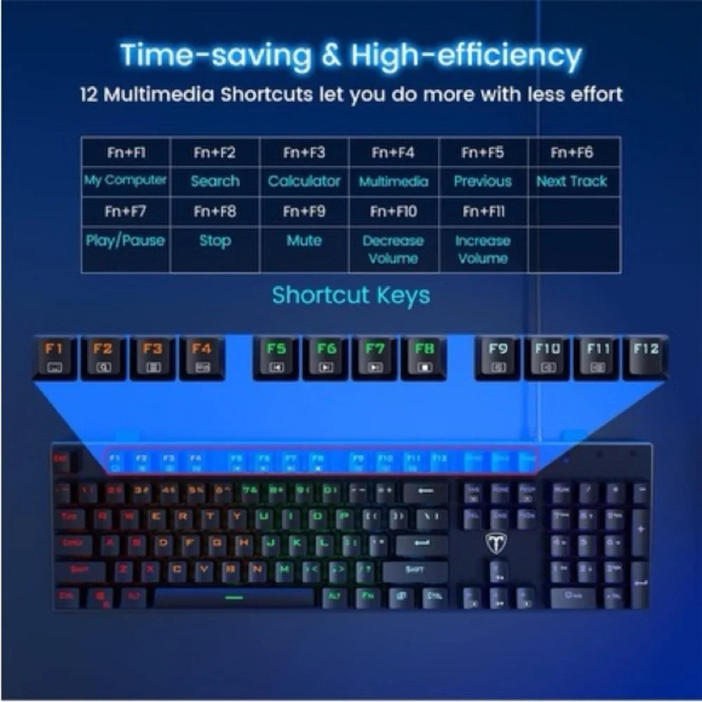 Mechanical Gaming Keyboard RGB Ultra Slim LED Backlit USB Wired With Blue Switch